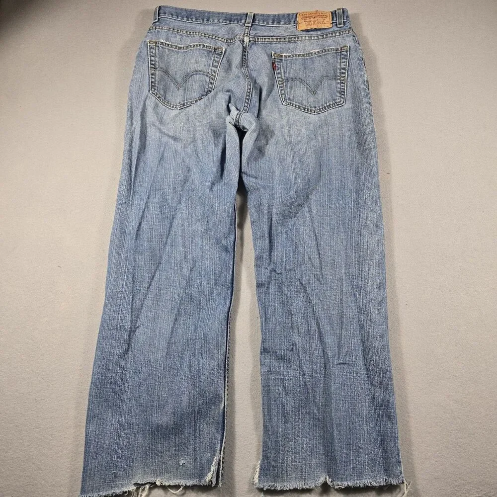 Levi's Jeans Mens 36x30 Blue 559‎ Relaxed Straight Cut Off Raw Hem Distressed